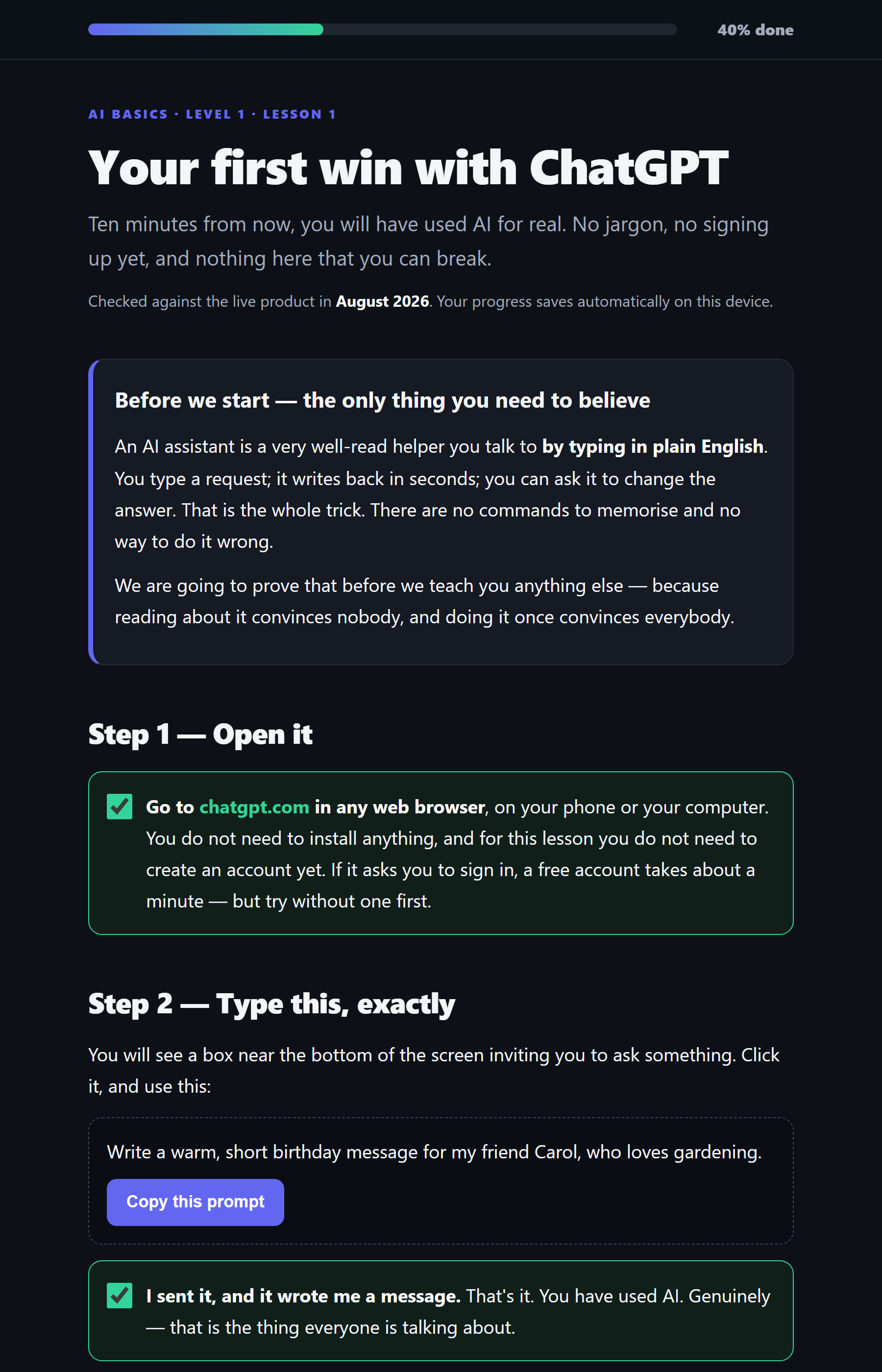 Preview of Online Lesson 1 — ChatGPT: Your First Win