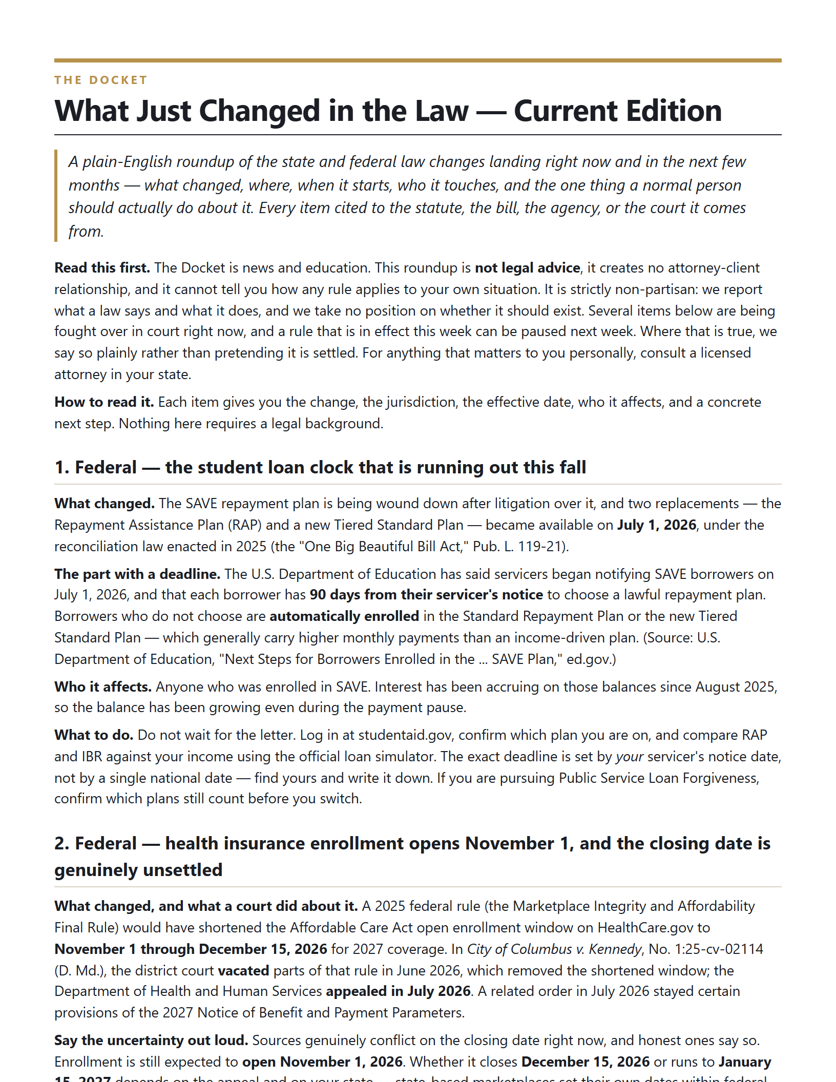 Cover of the plain-English roundup of new state and federal rules